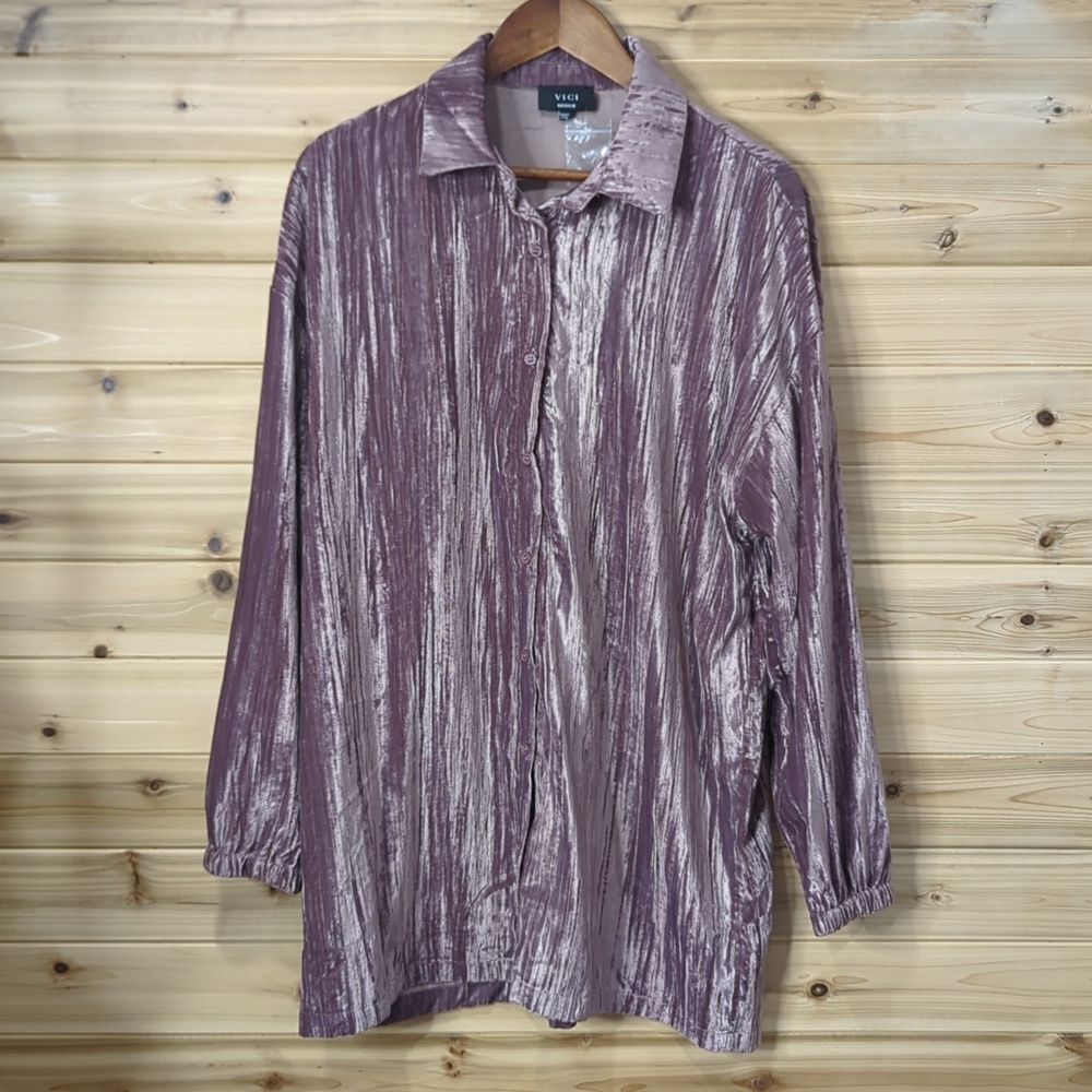 Vici Top Womens Medium Mauve Velvet Button‎ Front Blouse